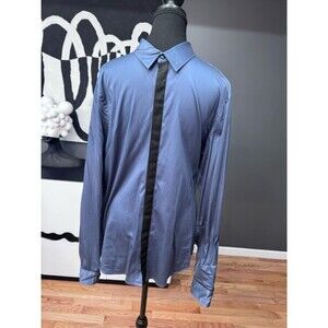 Guess Blue Black Contrast Dress Shirt Men's Large Button Up EUC Business Casual